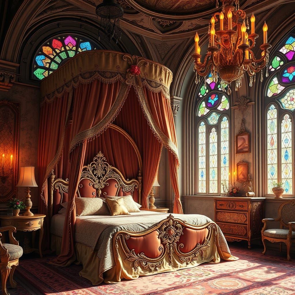 Enchanting Fairytale Castle Bedroom with Grand Canopy Bed an...