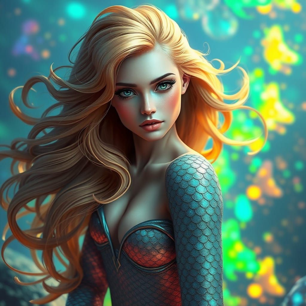 Majestic Mermaid Goddess in Vibrant Oceanic Backdrop