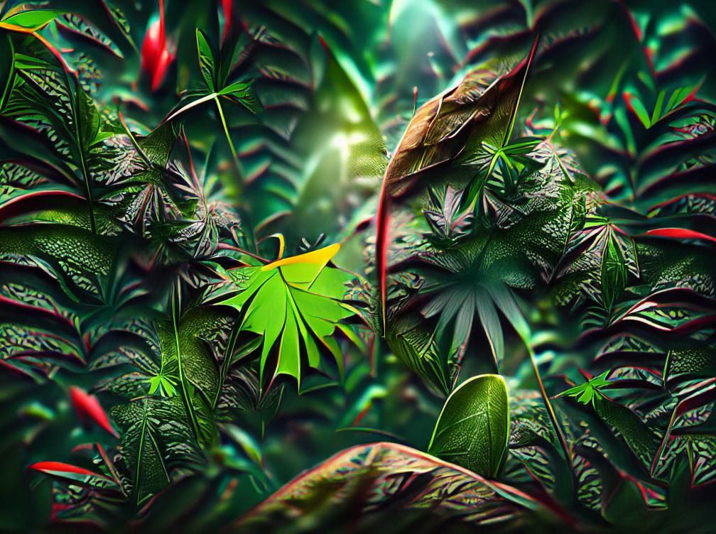 Marijuana Leaf in Lush Jungle Setting