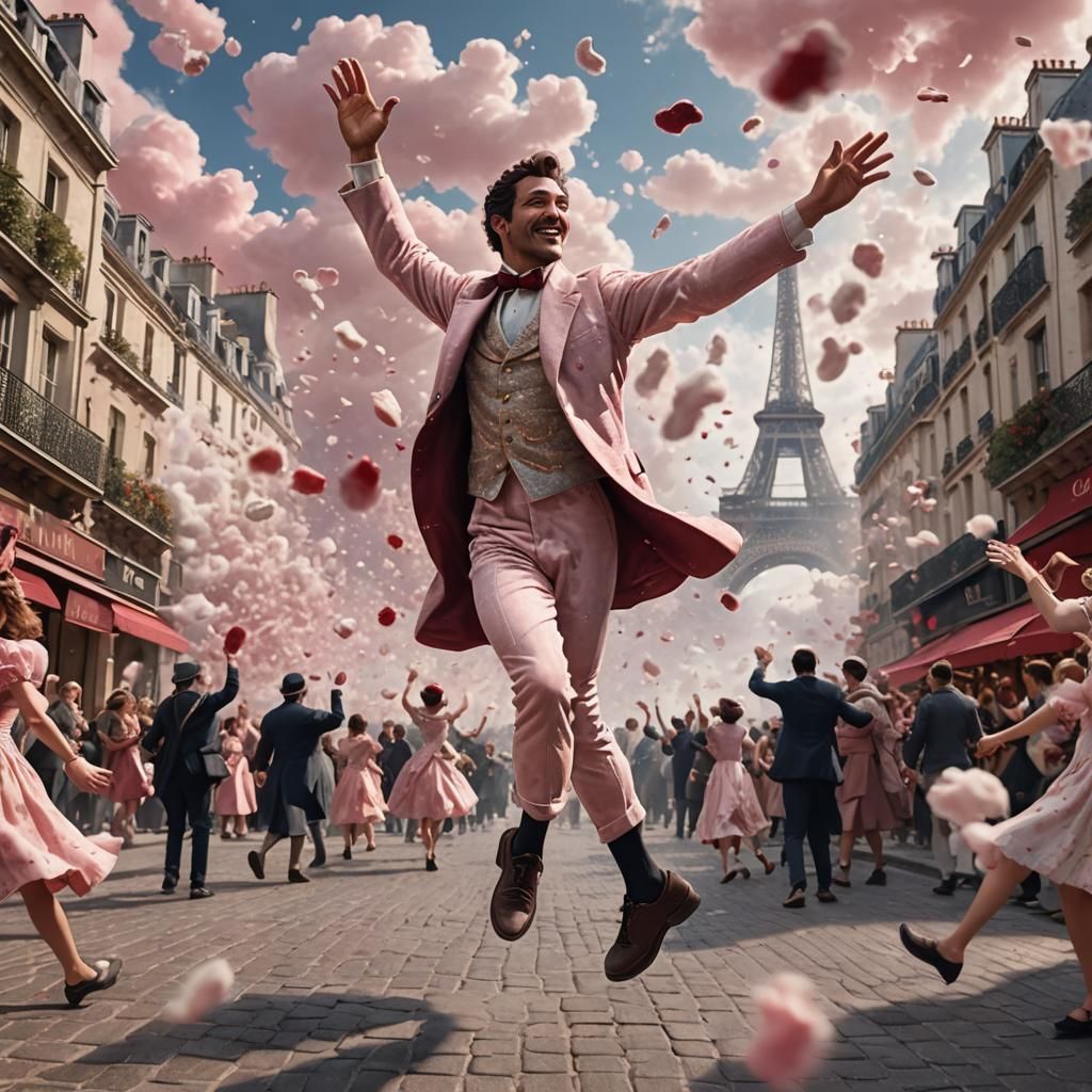 Parisian Street Dancer Under Pink Clouds