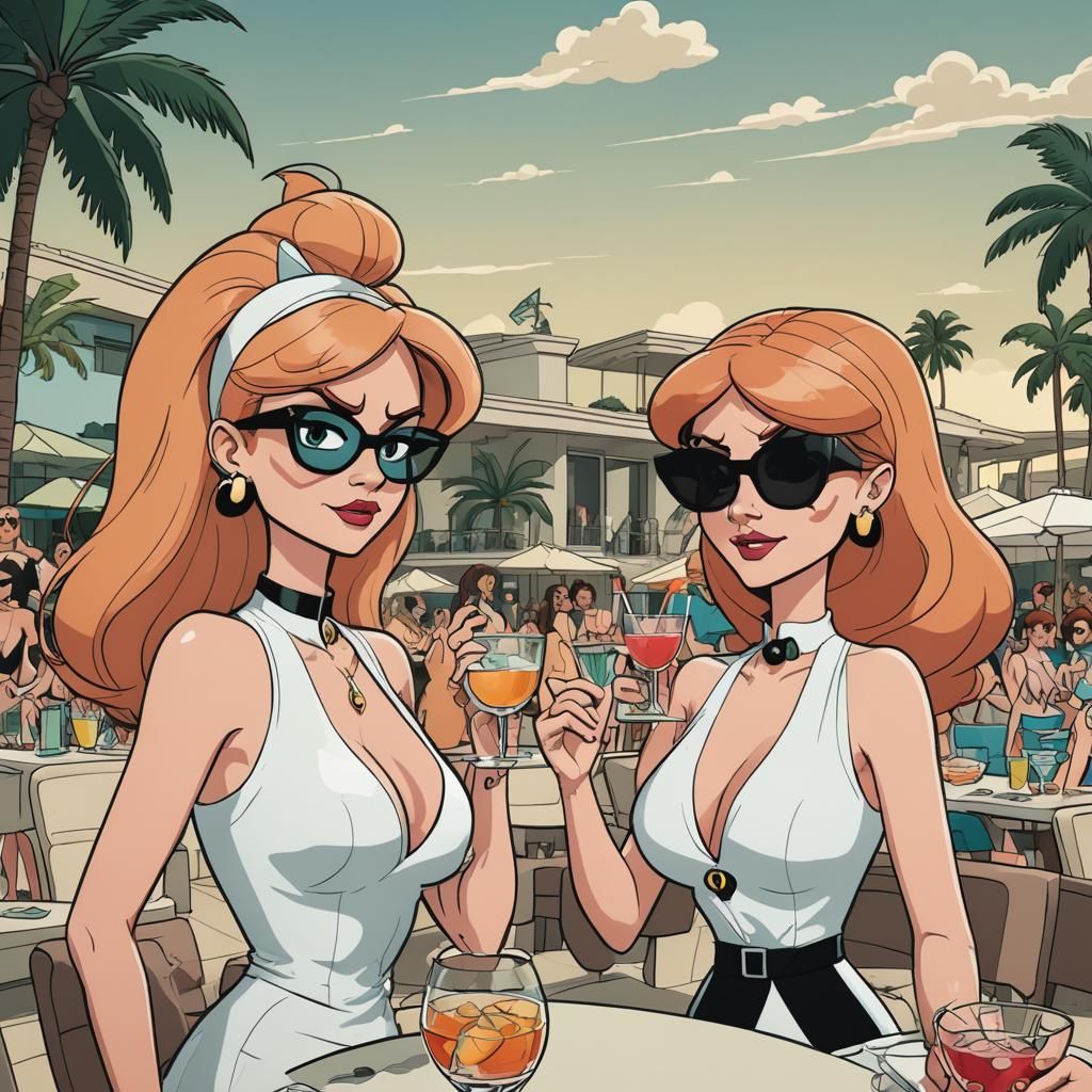 Extravagant Beach Club Scene in Cartoon Style