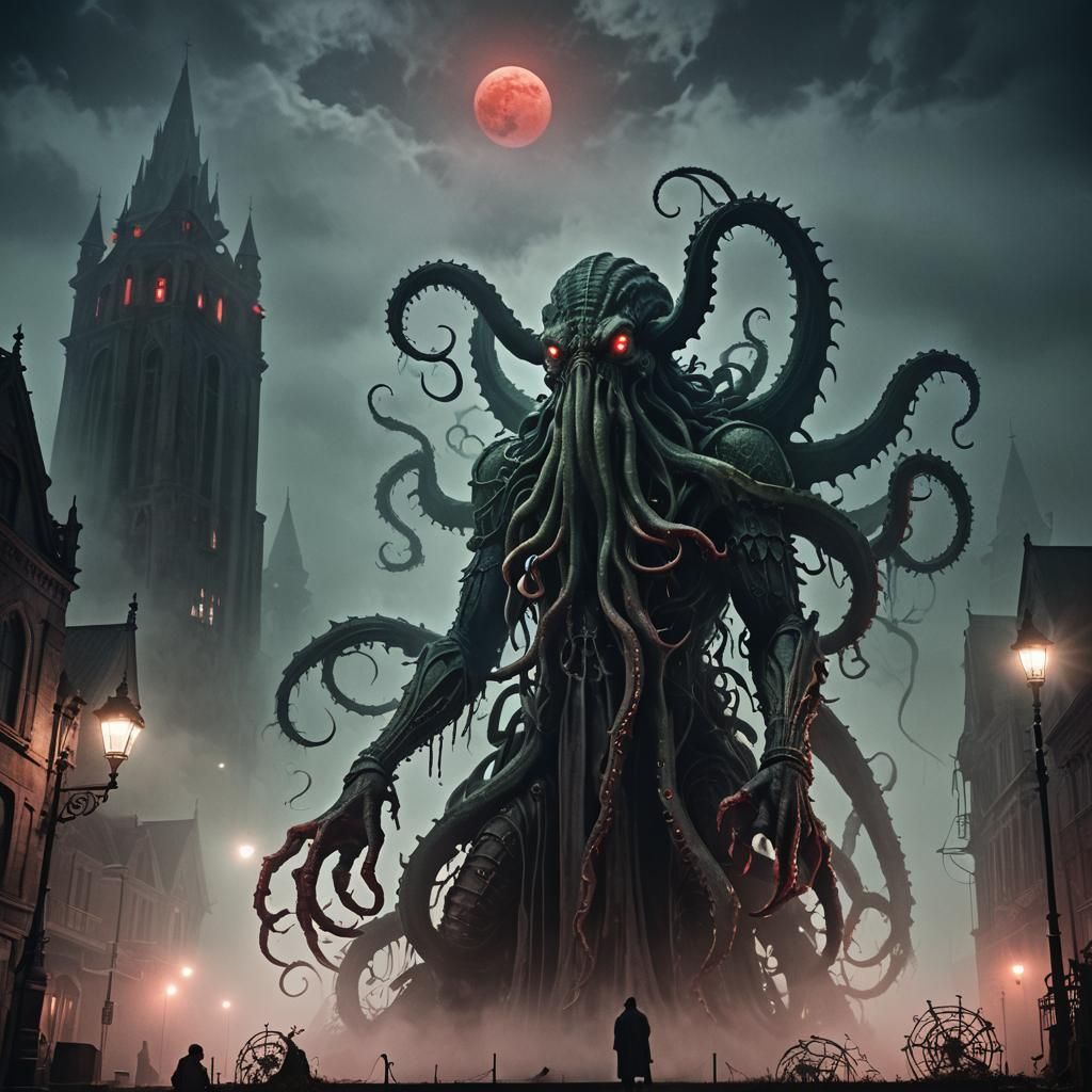 Cthulhu in Fog: Dark Surrealism at Night