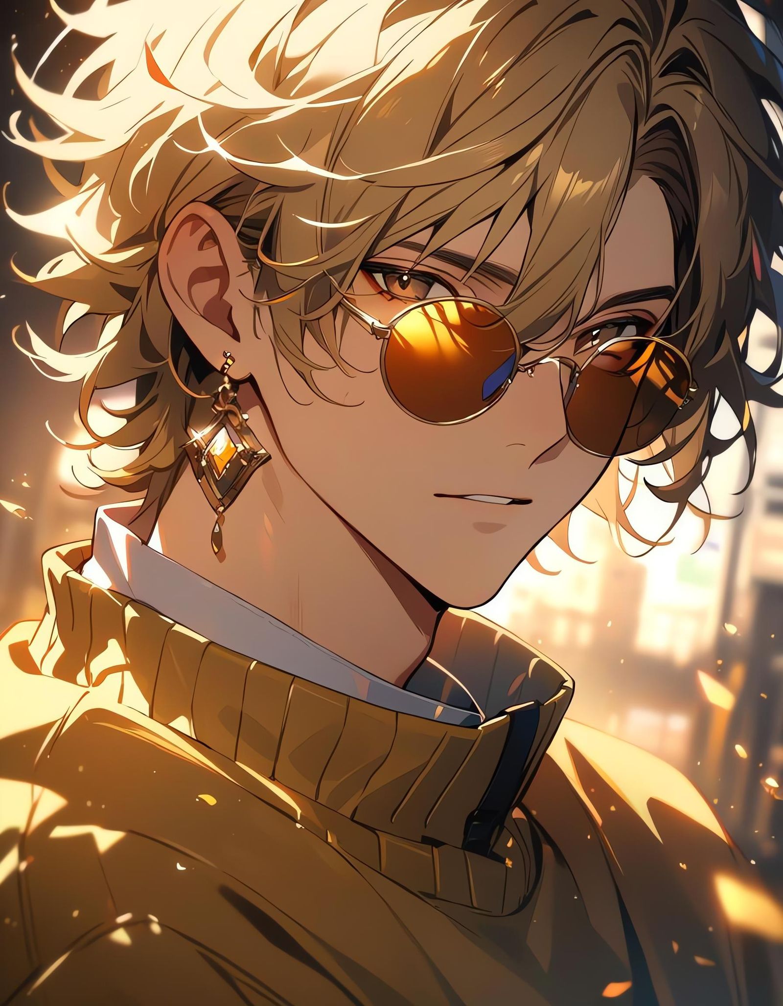 Blonde Man with Gold Eyes in Golden Light