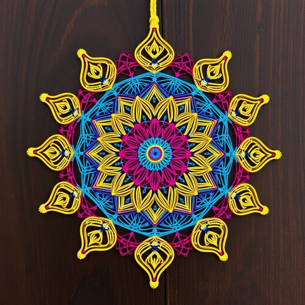 Vibrant String Art Mandalas in Psychedelic Style