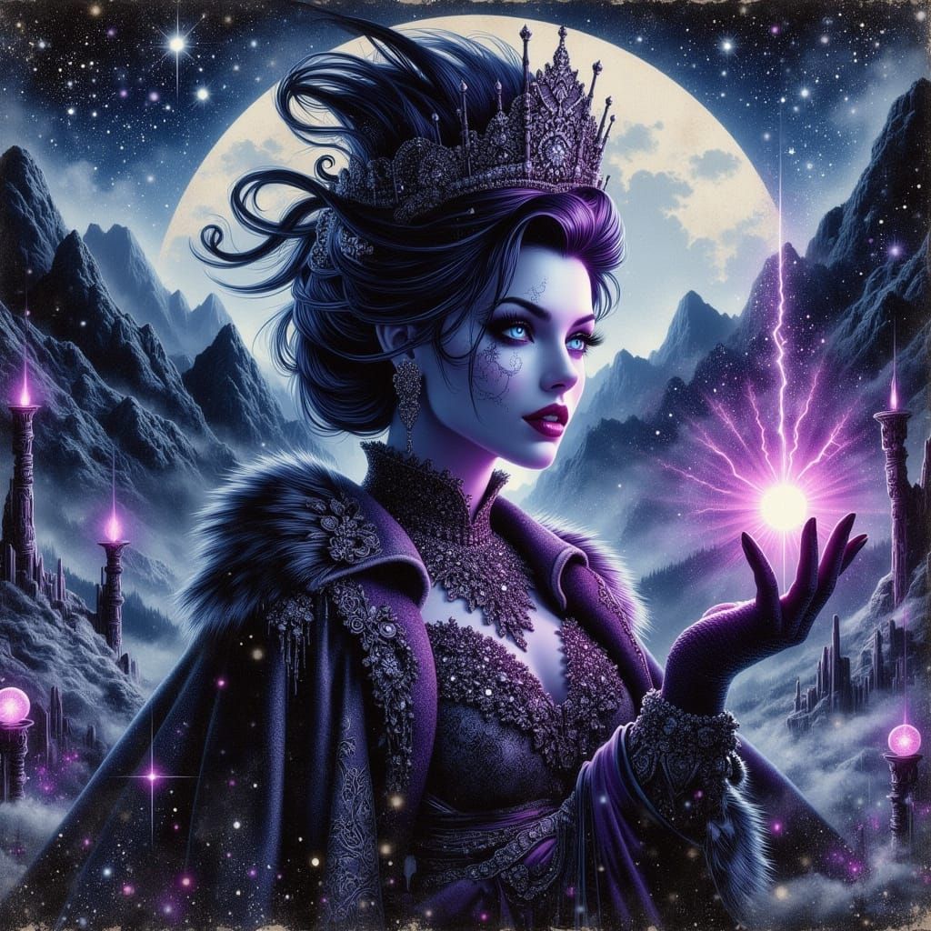 Regal Winter Sorceress in Dark Velvet Robes