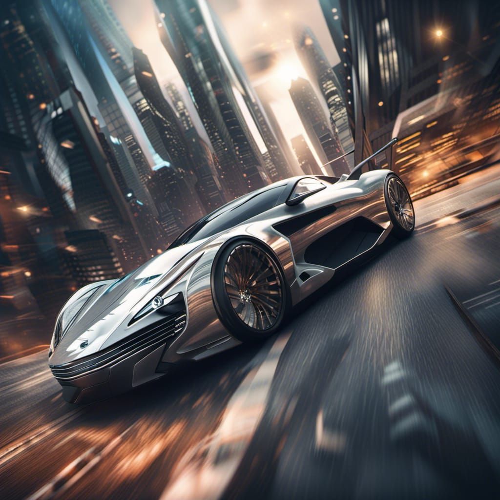 Flying Sports Car in Futuristic City