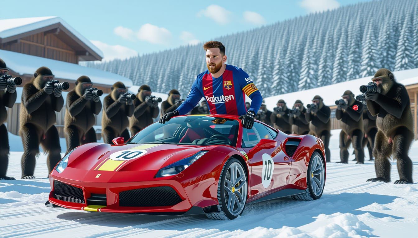 Lionel Messi Rides Ferrari in Zoo of Monkeys