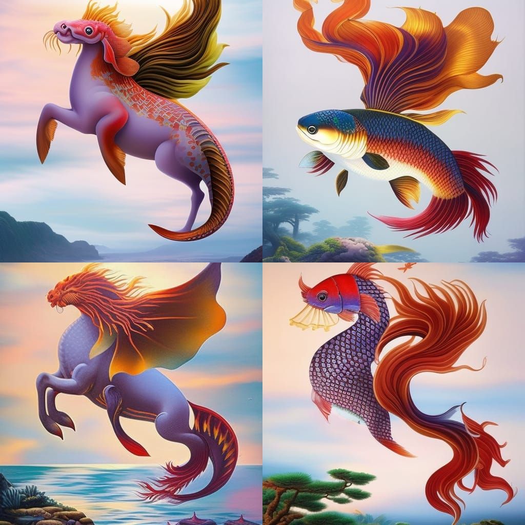 Mythical Hippokampoi Sea Creature in Holographic Colors