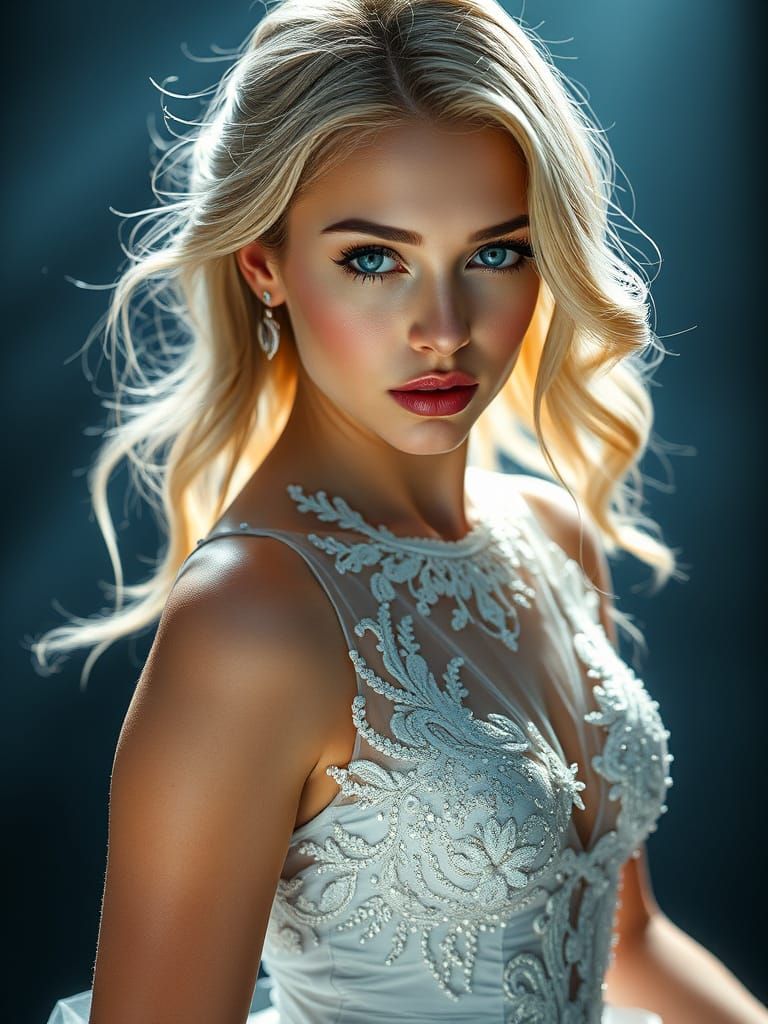 Gorgeous Woman in White Dress: Hyperrealistic Portrait