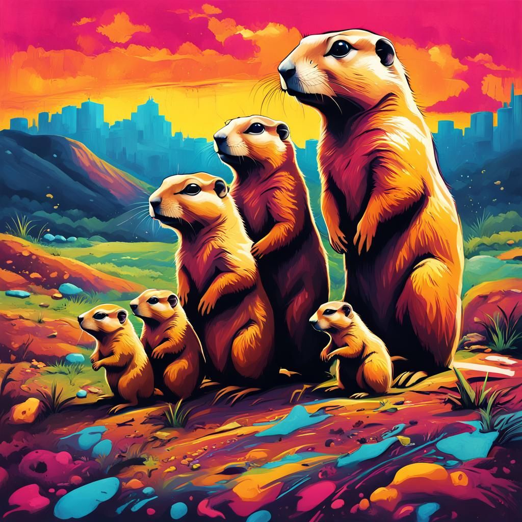 Prairie Dog Family in Graffiti Art Style