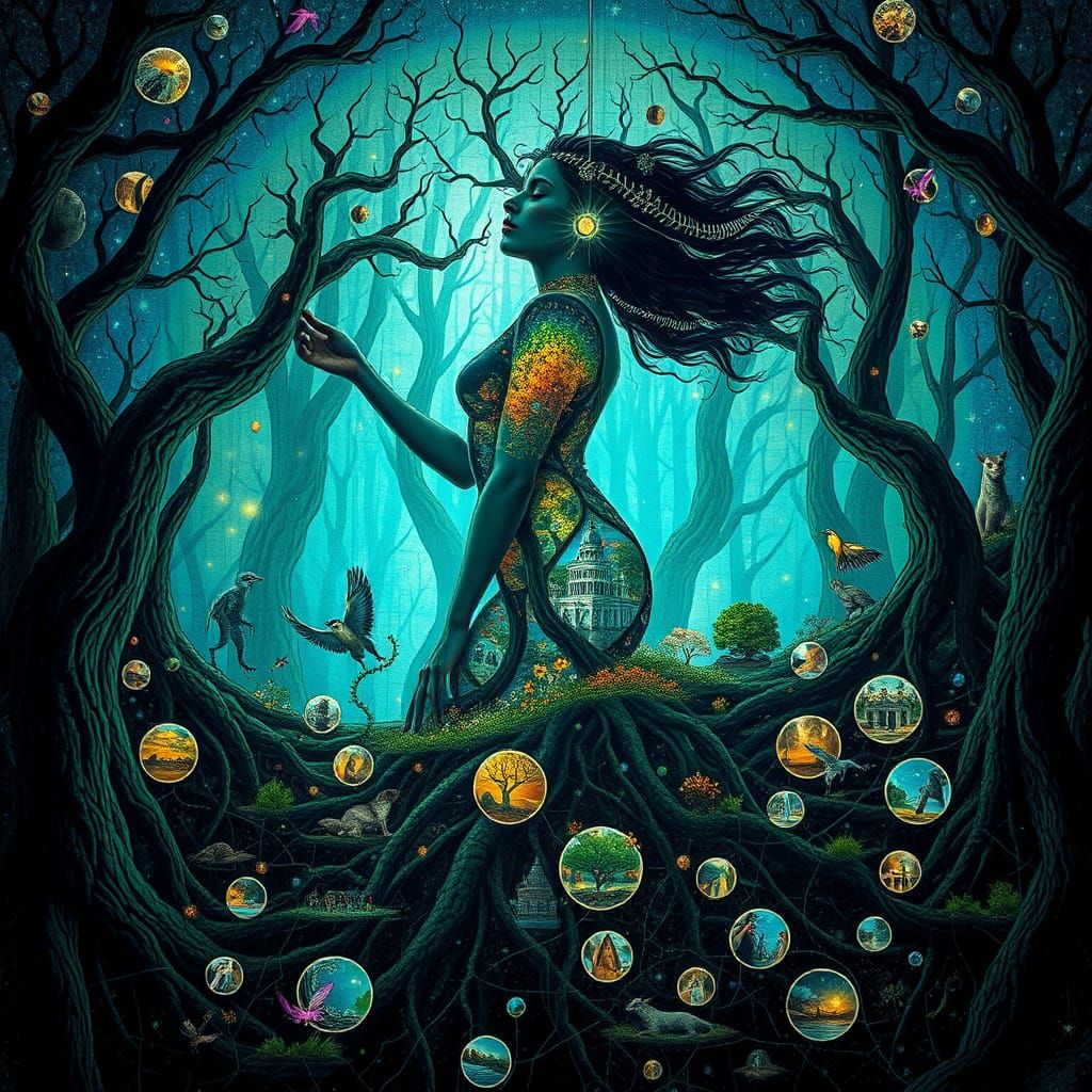 Dreamlike Bioluminescent Forest Reflecting Mythical Realitie...