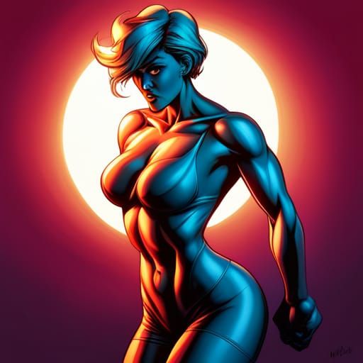 Punk Rock Power Girl in Comic Book Style