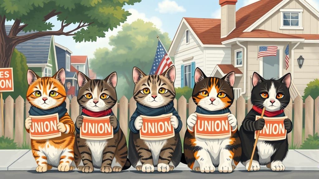 Cats' Union Strike: A Digital Illustration