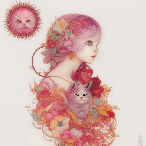 Cute Fluffy Kitten Digital Illustration