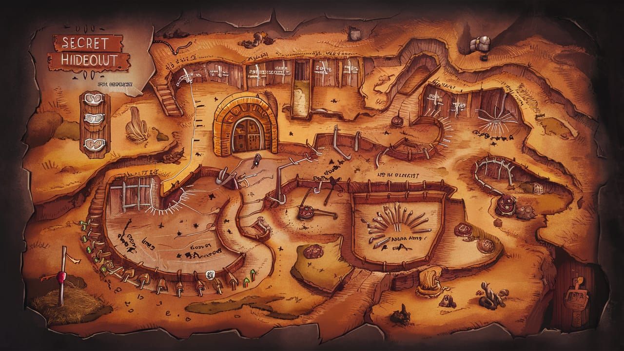 Intricate Hand-Drawn Map of a Secret Hideout