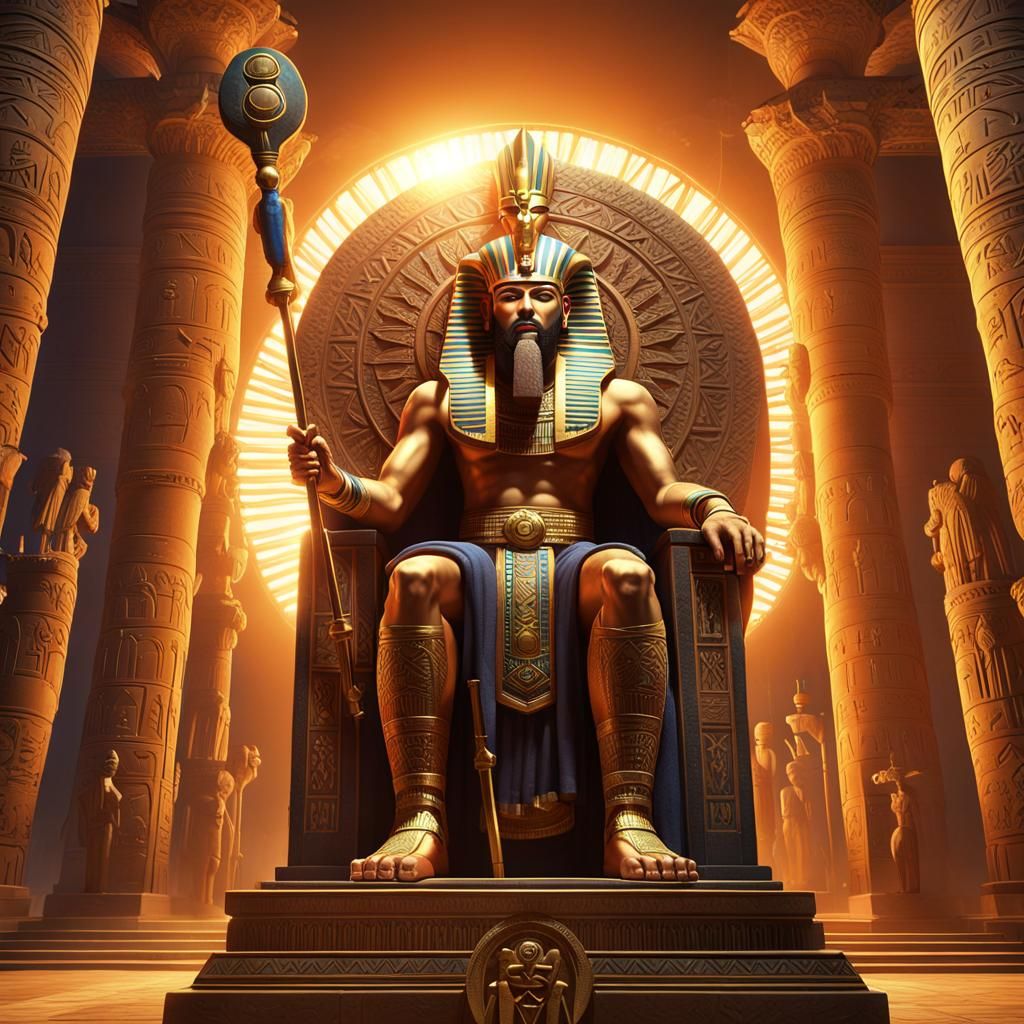 Egyptian Sun God Atum on Throne: Fantasy Art