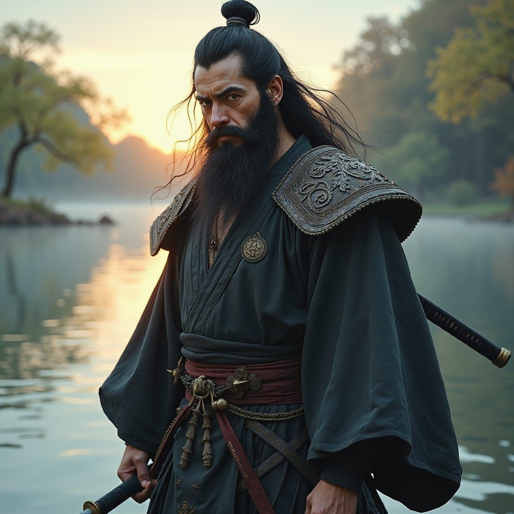 Samurai Warrior with Katana in Oil Painting Style