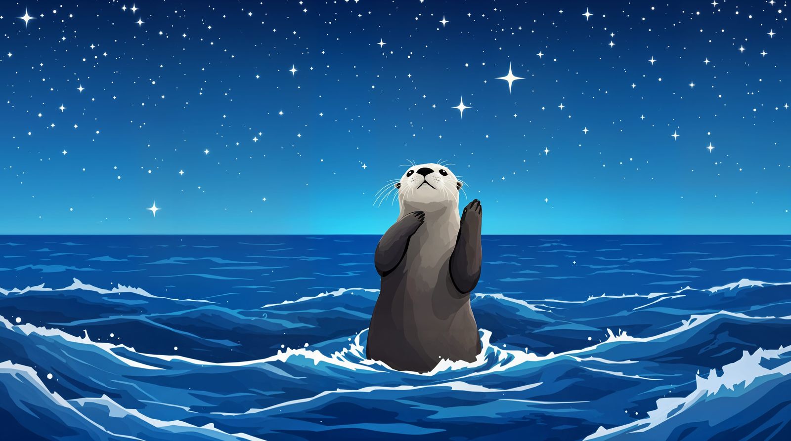 Peaceful Sea Otter Under Starlit Sky in Digital Art