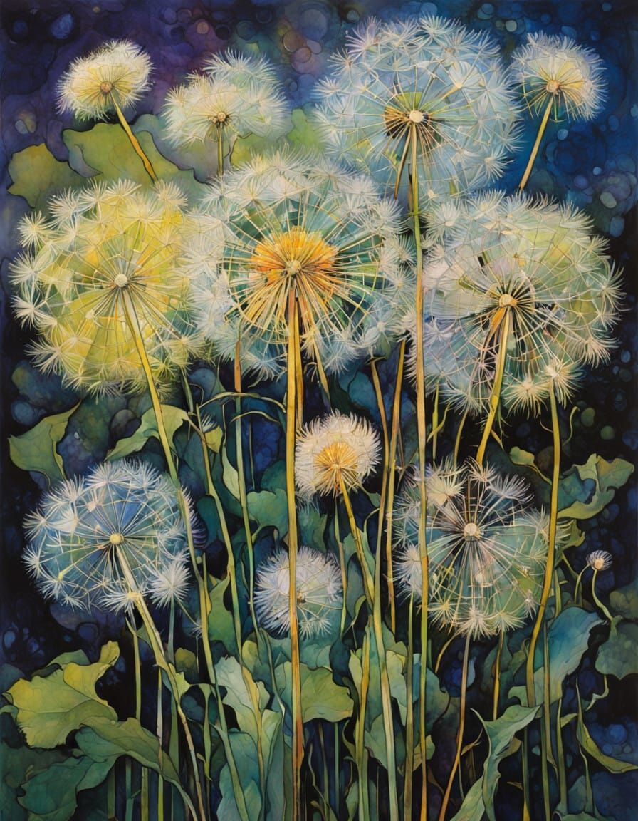 Dandelion in Intricate Watercolor Style