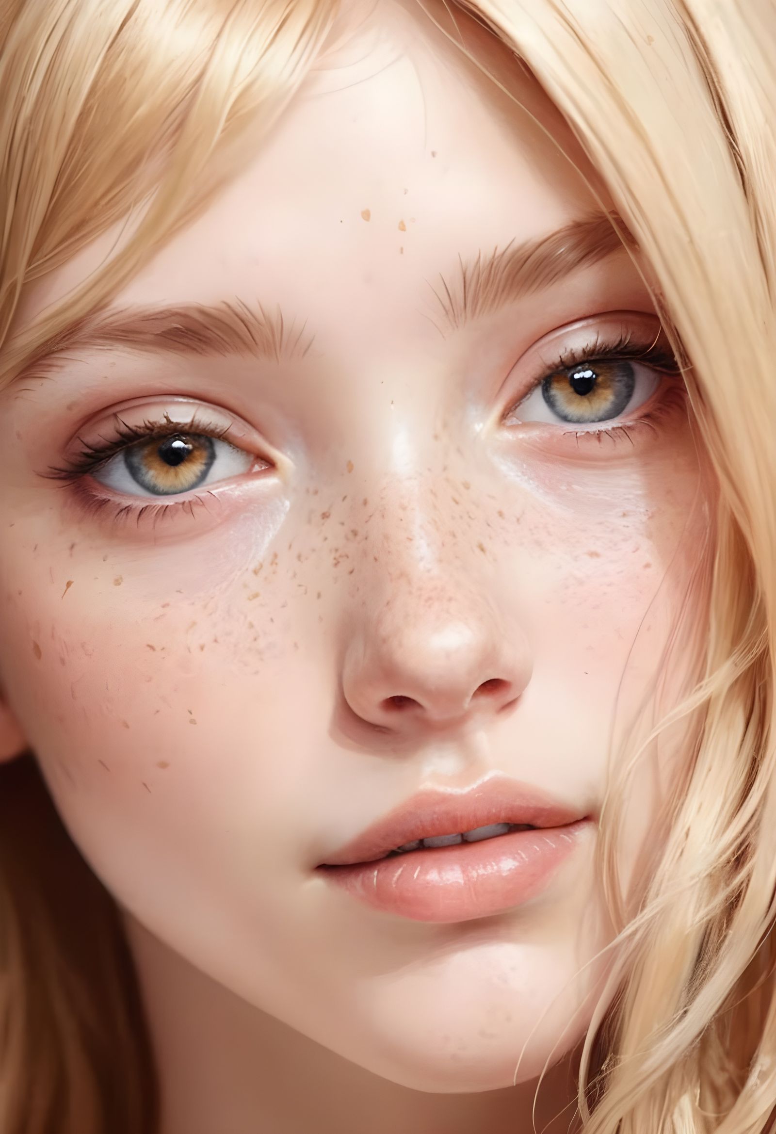 Realistic Portrait: Blonde Hair and Freckles