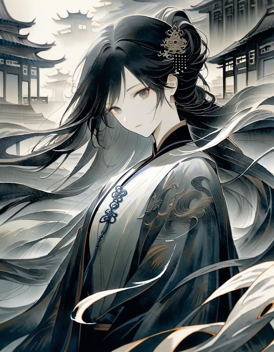 Woman in Royal Court Dress: Anime Watercolor