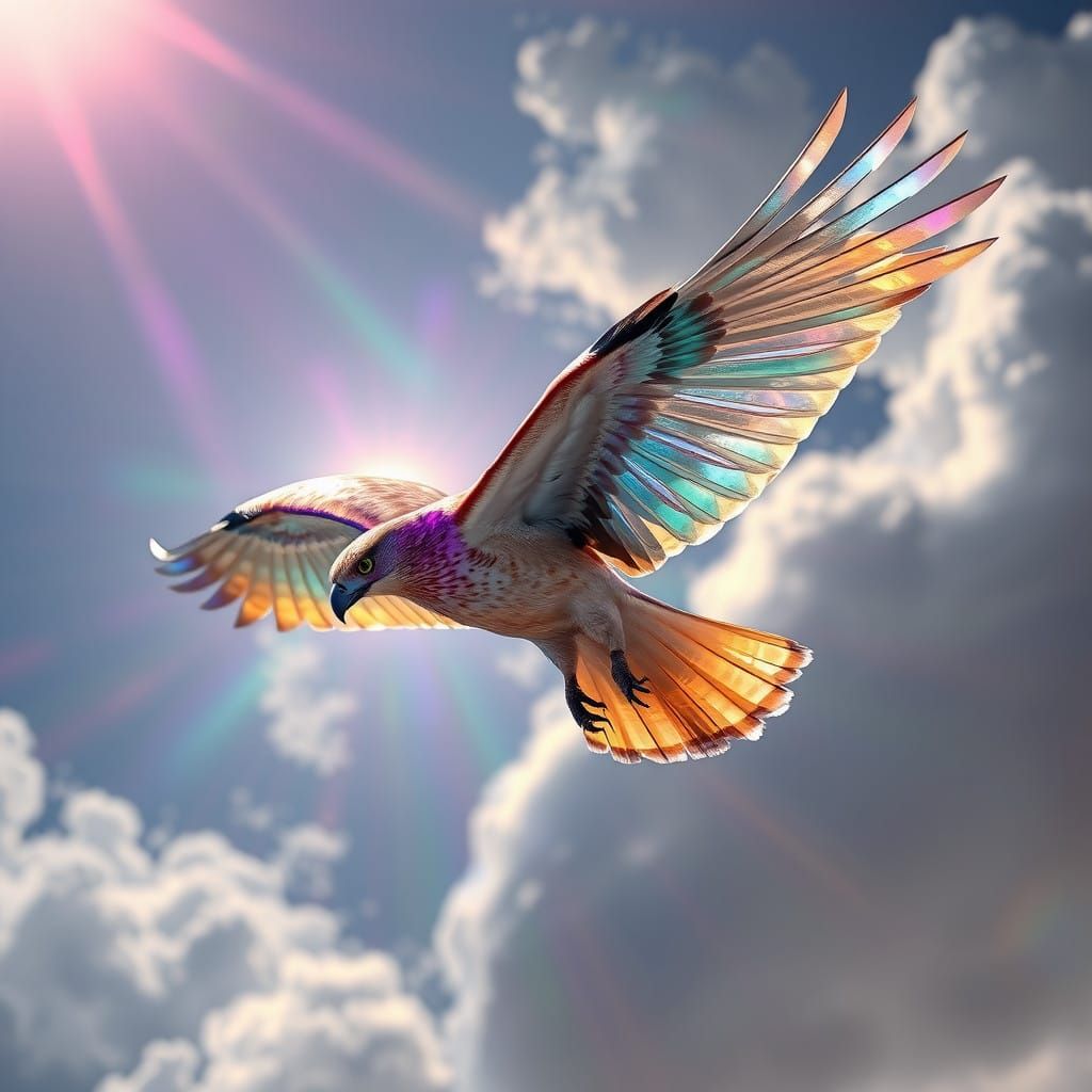 Crystalwing Hawk in Vibrant, Iridescent Flight