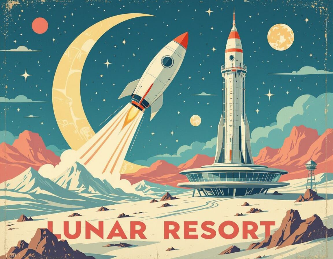 Retro Lunar Resort Travel Poster