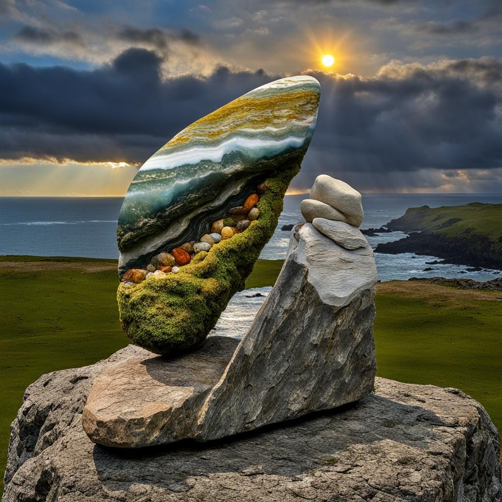 Coastal Standing Stones with Fiery Sunset