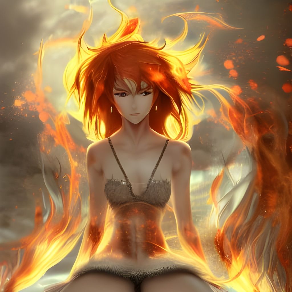 Beautiful Fire Elemental Girl Portrait in Cel-Shaded Style