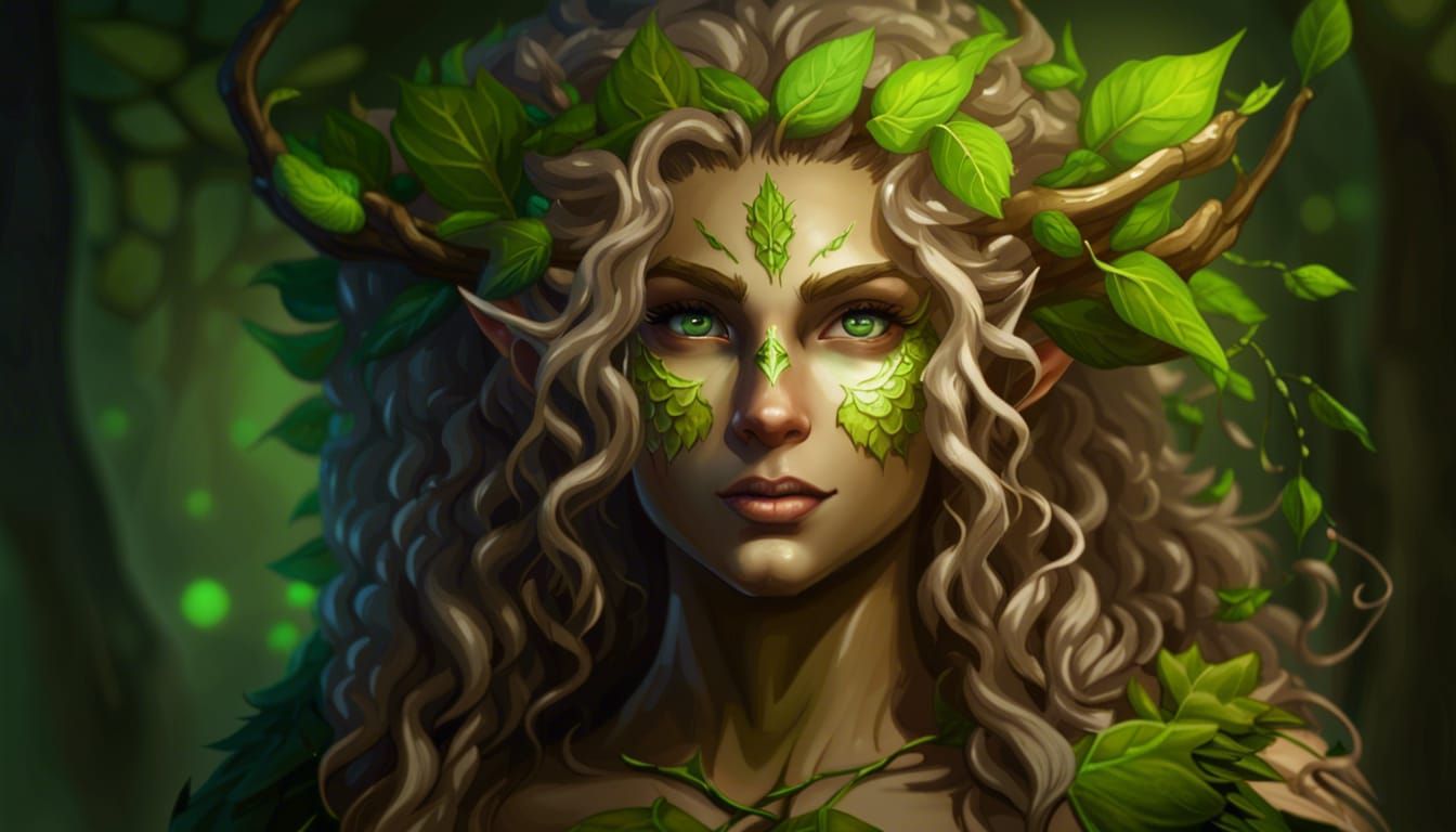 Beautiful Dryad Elf Druid in Epic Fantasy Style