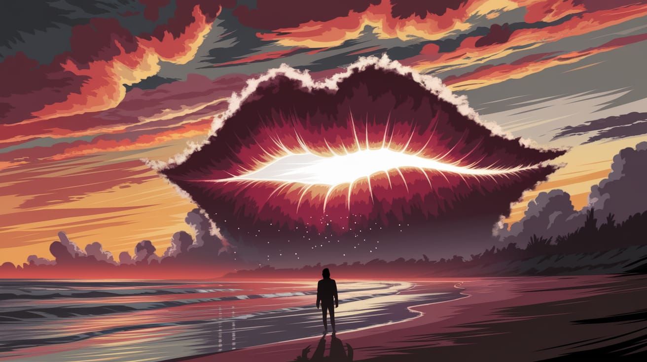 Surreal Cloud Lips Glow in Sunset Sky