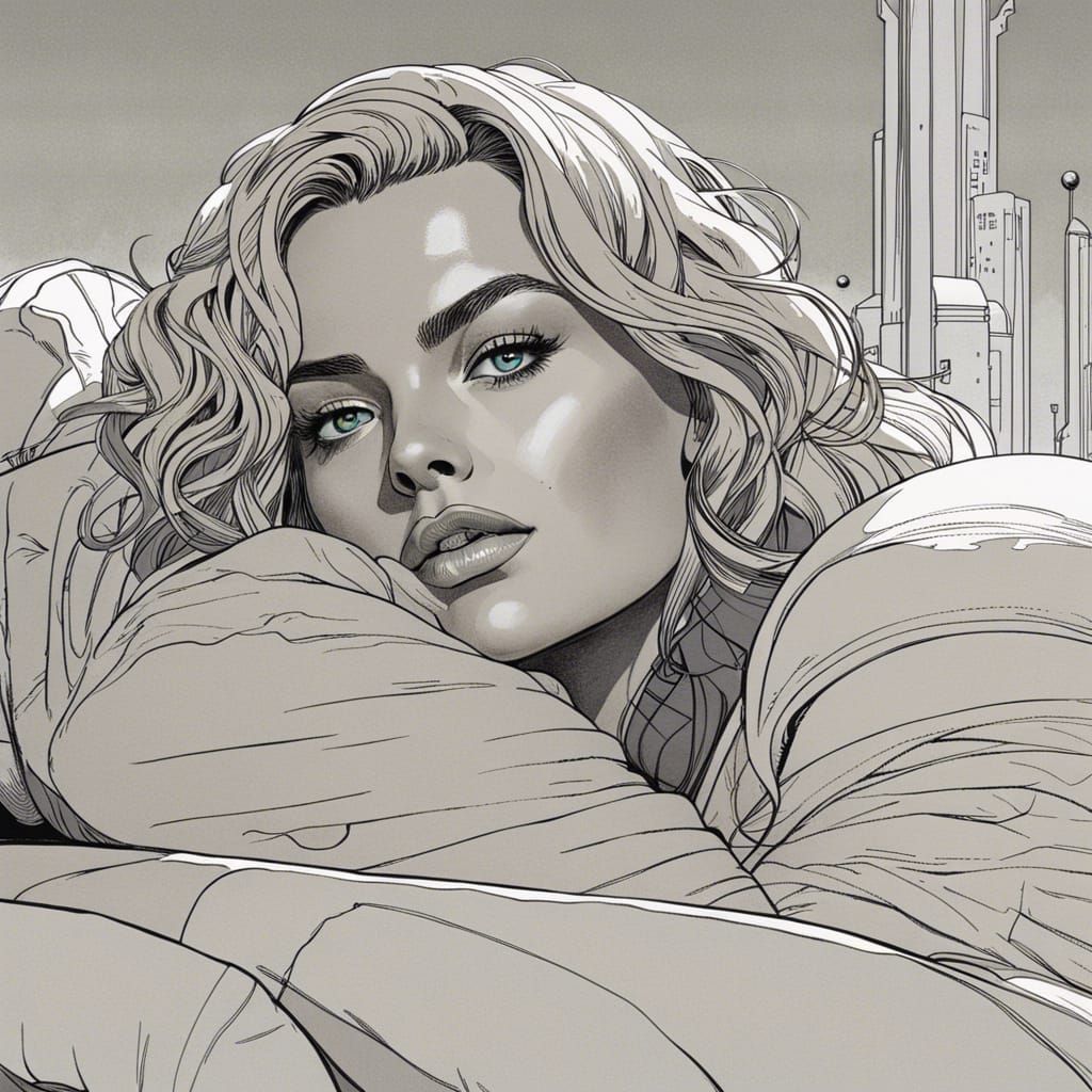 Margot Robbie in Post-Apocalyptic Biopunk Moebius Style