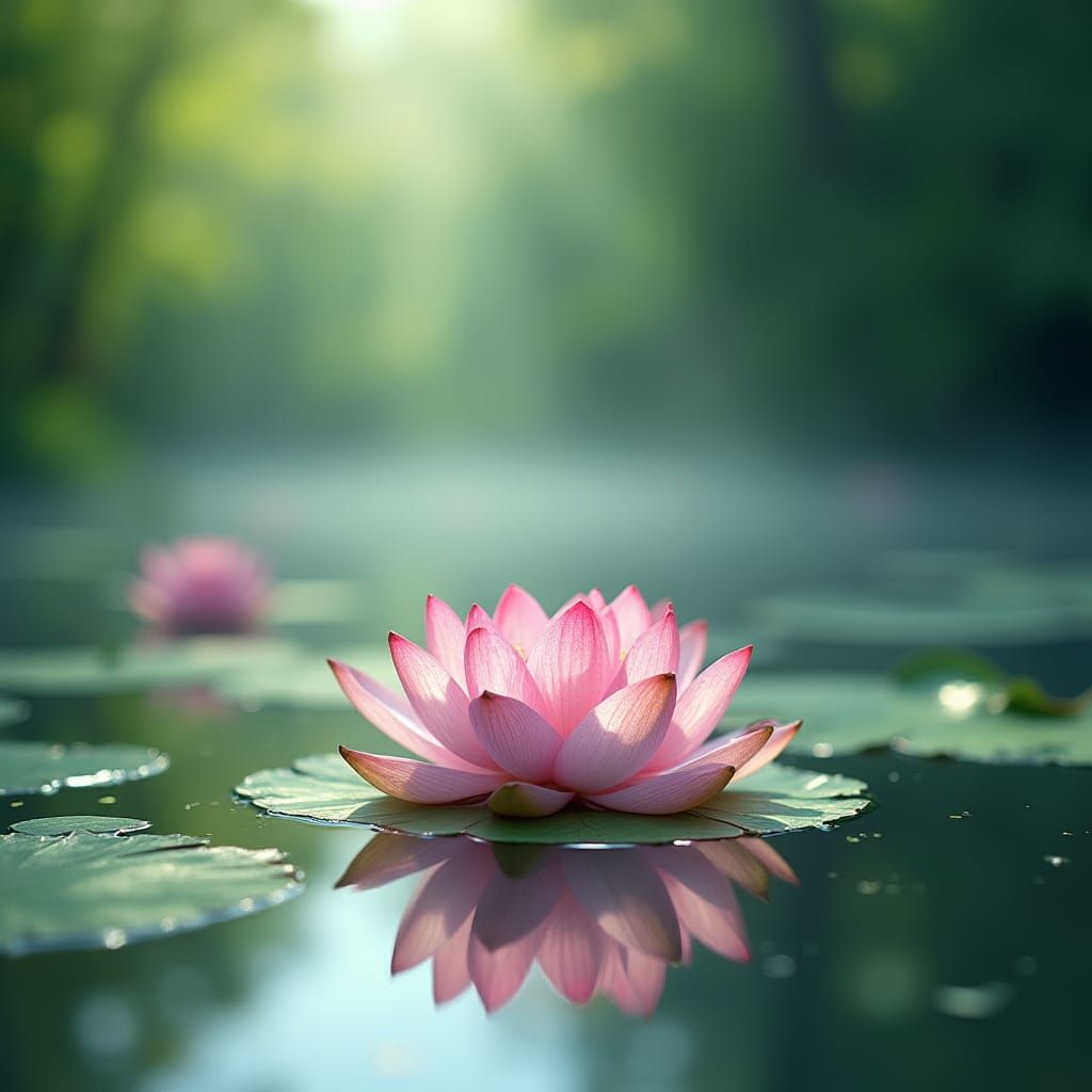 Lotus Flower in a Tranquil Monet-Inspired Lake