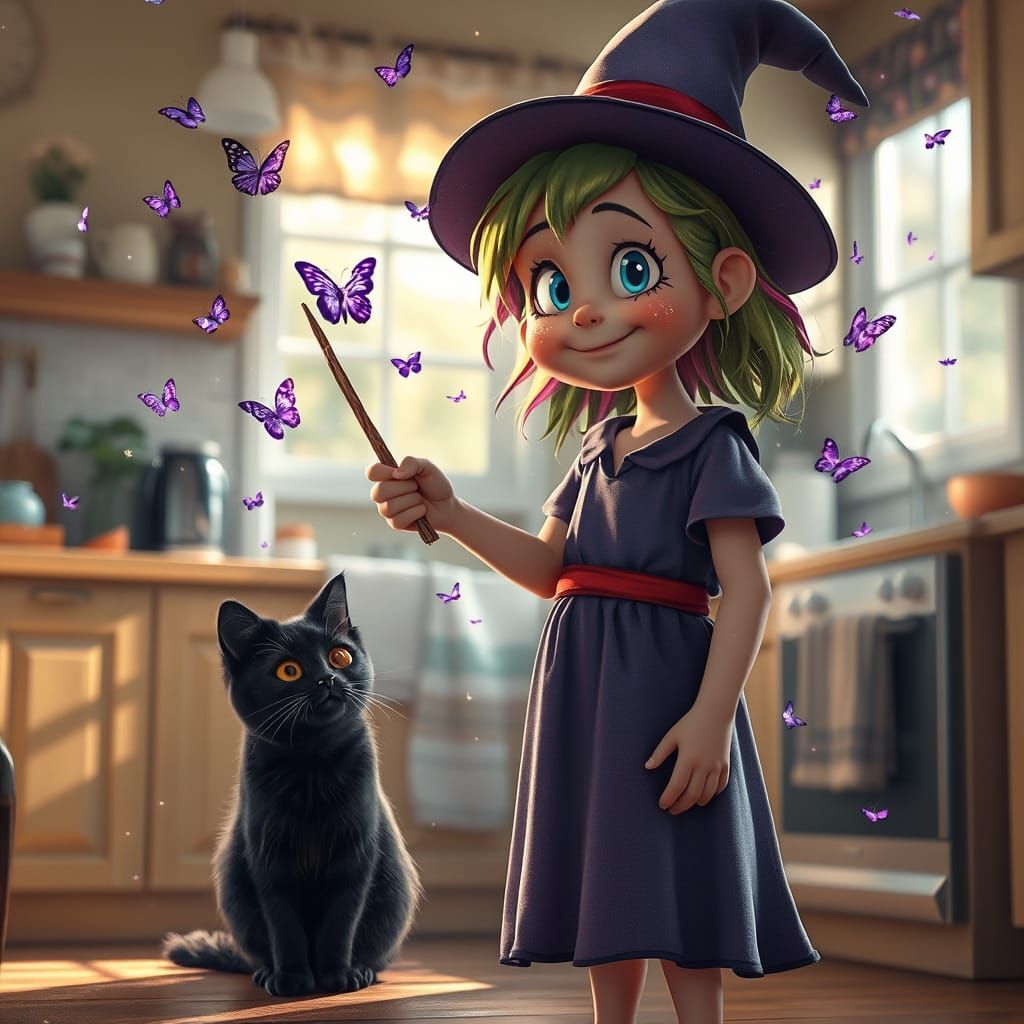 Mischievous Witch Transforms Dust into Butterflies