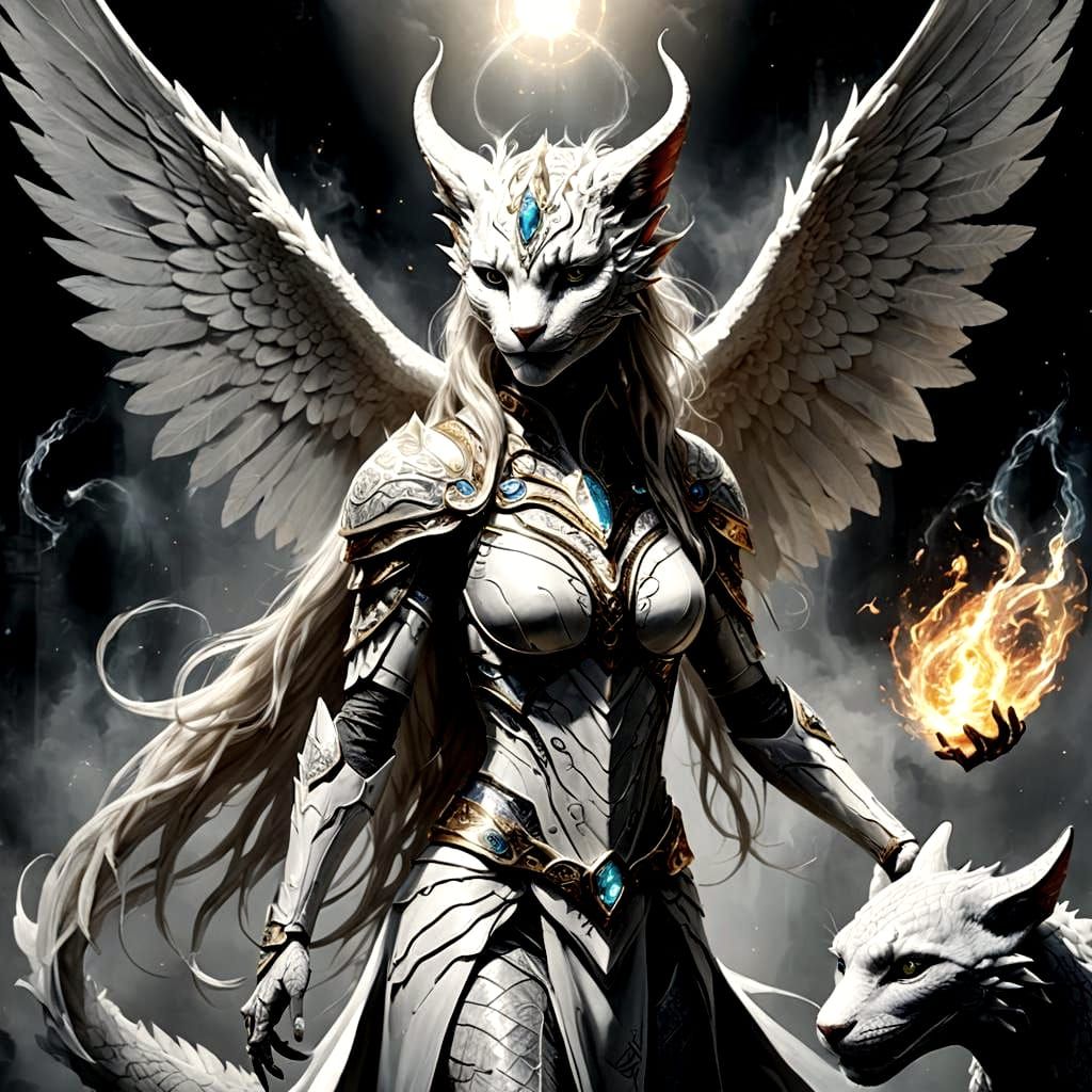 Winged Light Beings in a Mythological Cosmic Dance
