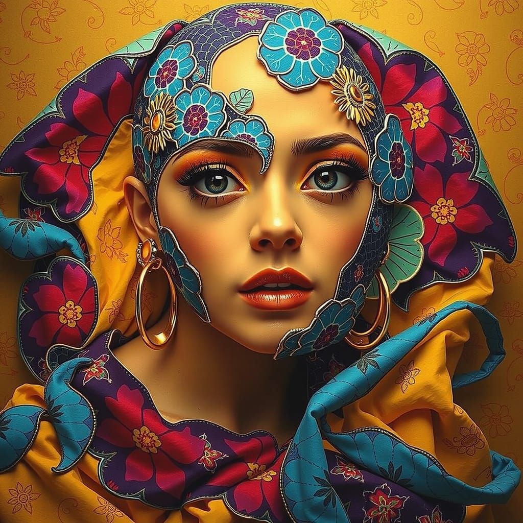 Psychedelic Floral Garden with Cosmic Mystery