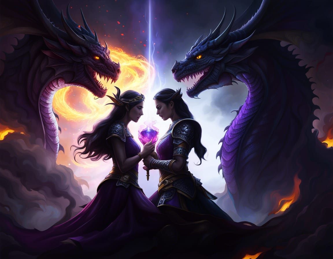 Passionate Embrace in Divine Light: Fantasy Art