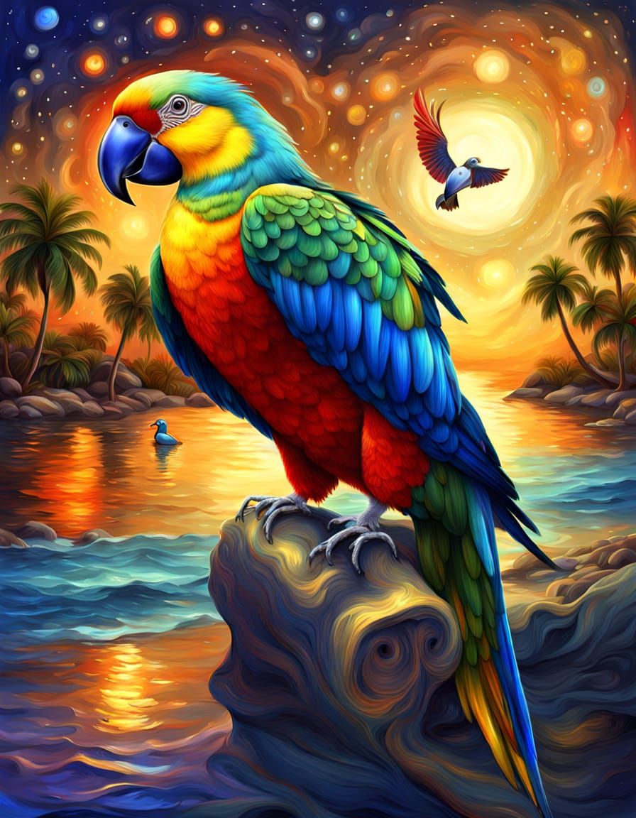 Exotic Parrot's Beach Holiday: A Digital Masterpiece