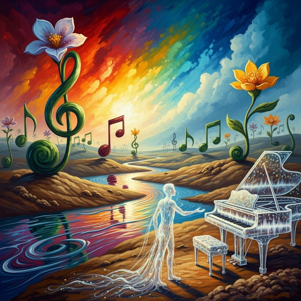 Surreal Musical Landscape as Impasto Painting