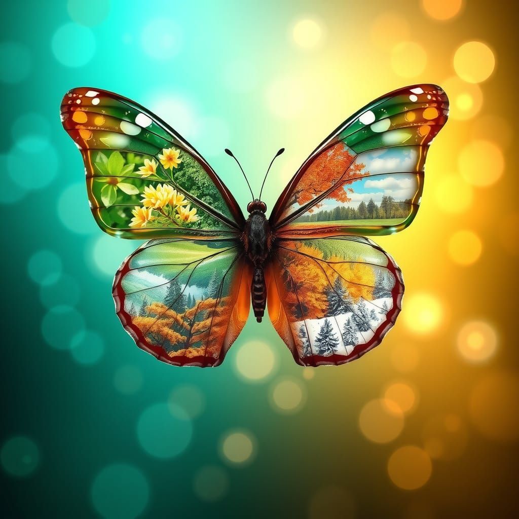 Ethereal Butterfly with Translucent Wings Displaying Four Se...