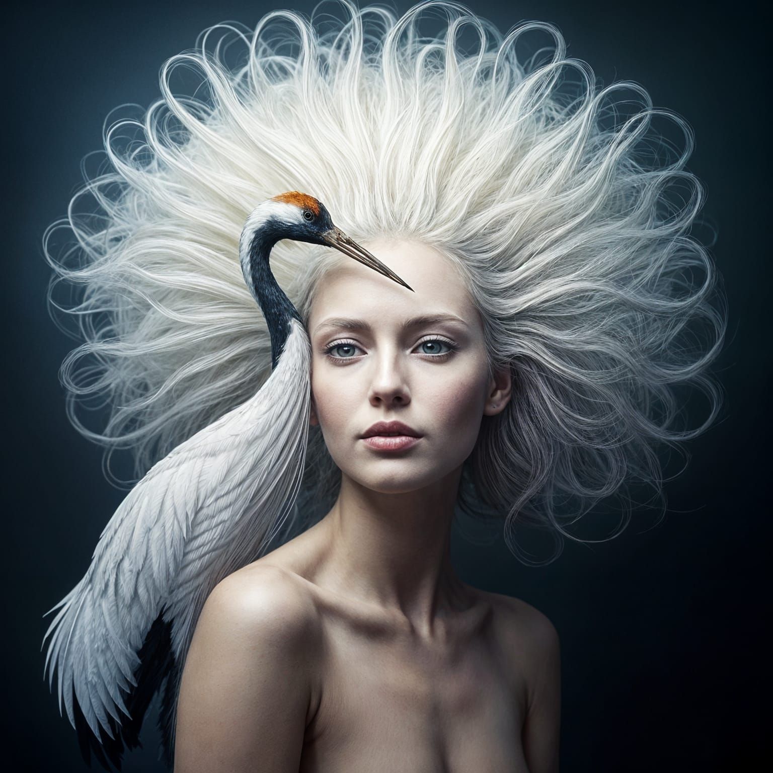 Surreal Woman with Bird's Nest Hairstyle