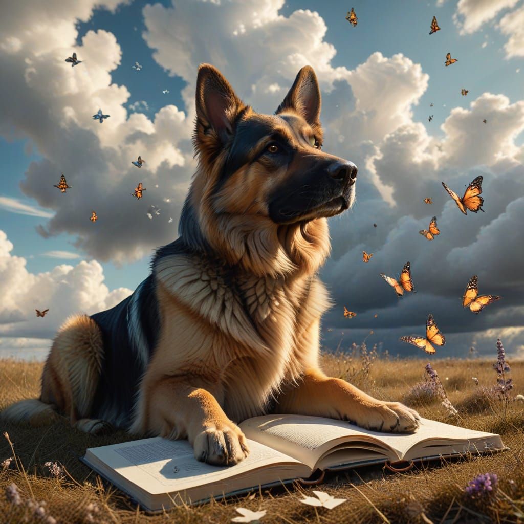 German Shepherd, Book, Field