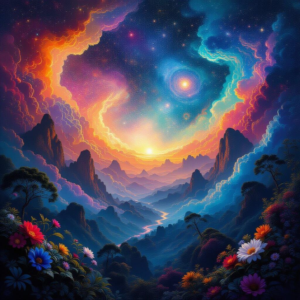 Holographic Cosmic Illustration with Hallucinatory Patterns