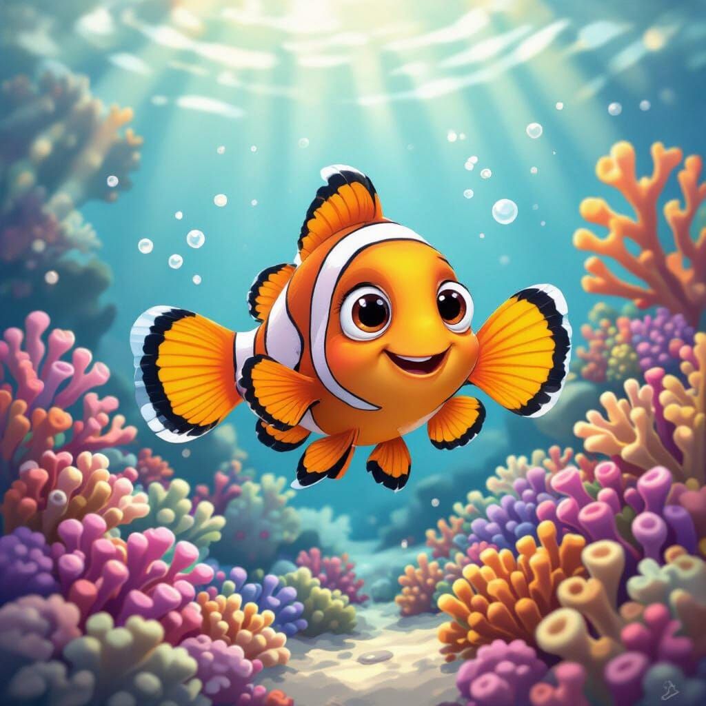 Joyful Clownfish in Vibrant Coral Reef Digital Art