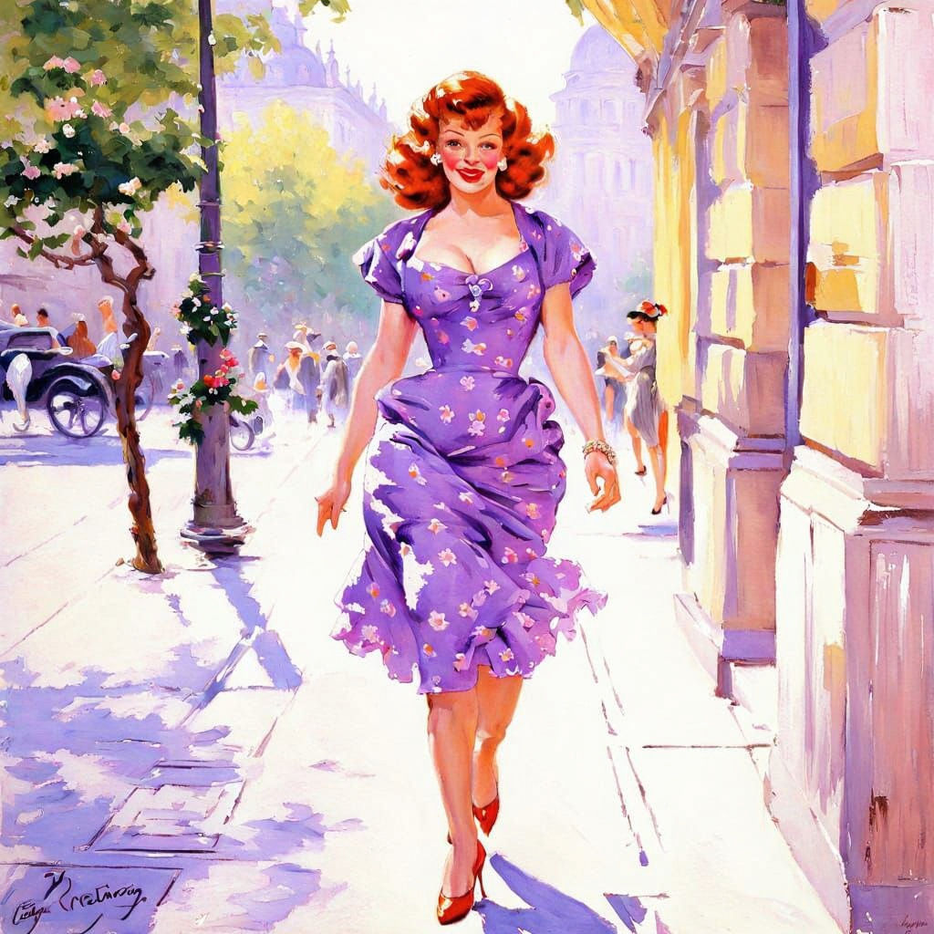 Parisian Woman in Floral Dress: Impressionistic Oil Painting