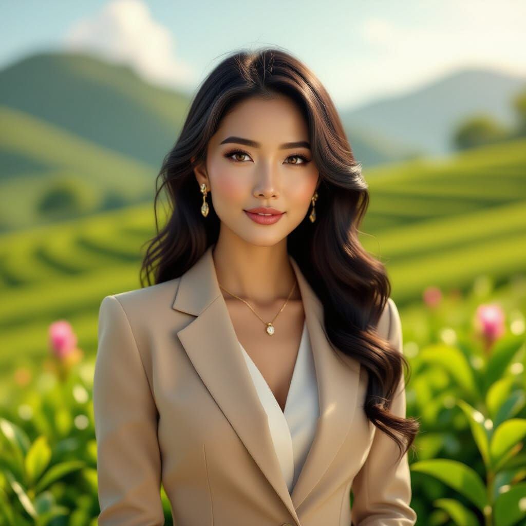 Hyperrealistic Portrait in Tea Plantation as Cinematic Still