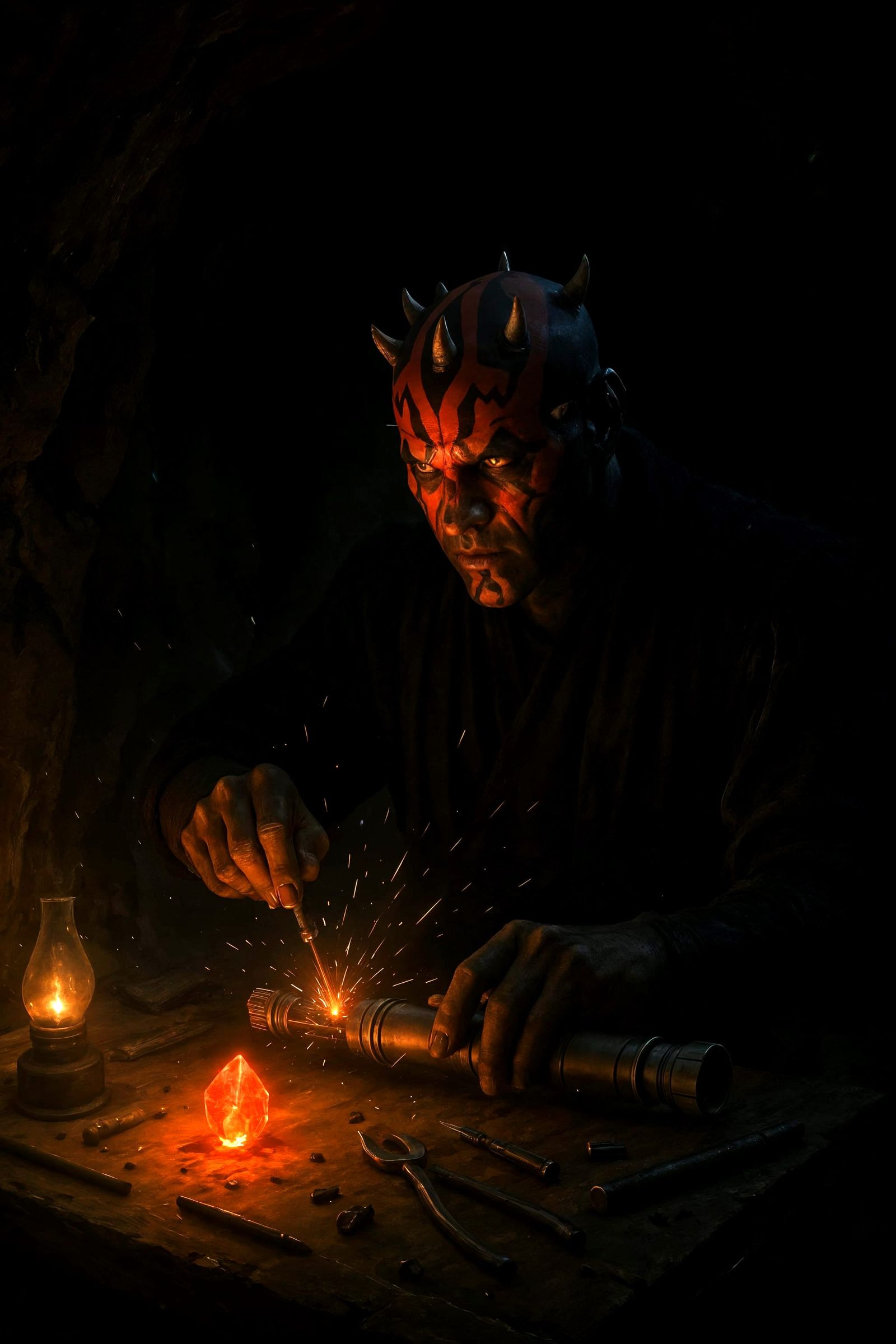 Dark Maul Forges His Double-Bladed Lightsaber