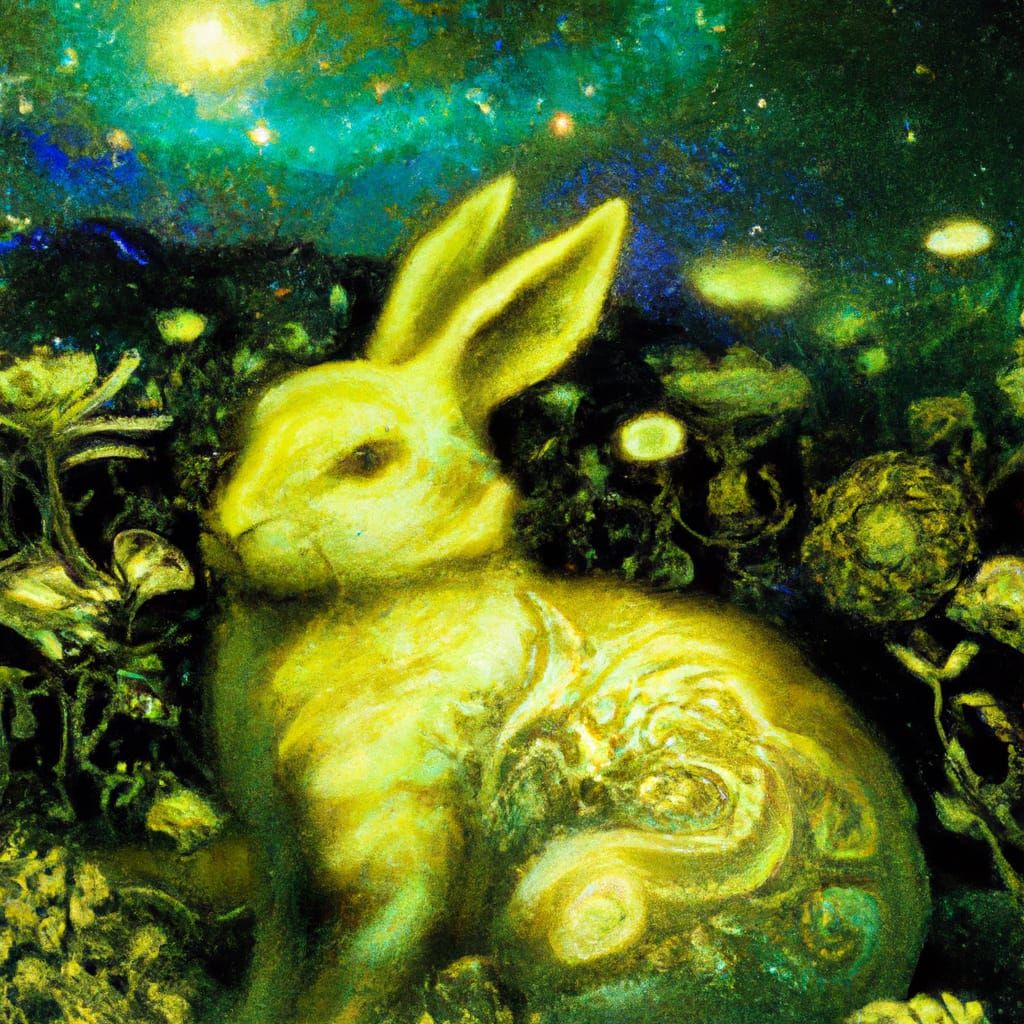 Mystical Golden Rabbit with Emerald Eyes in Fantasy Style