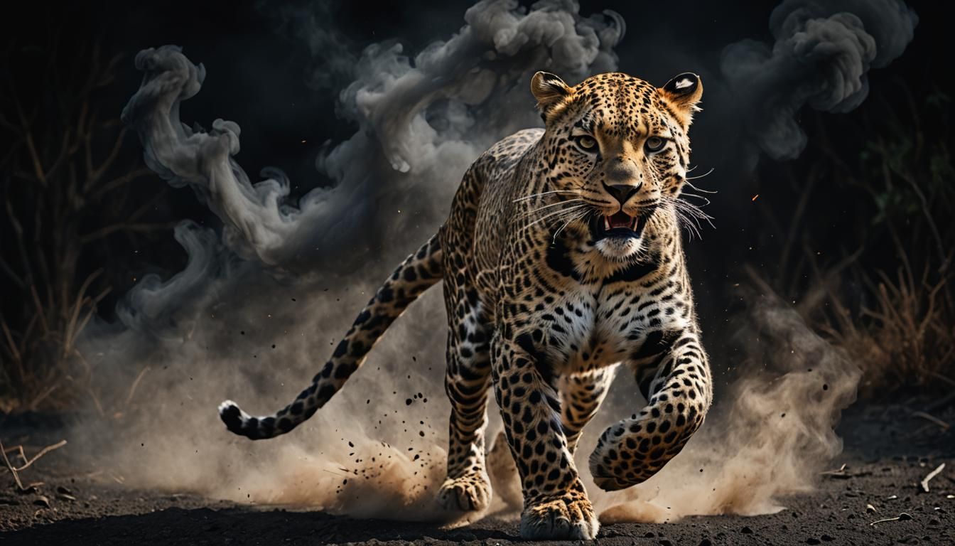 Dramatic Leopard Composed of Smoke in 3D Render