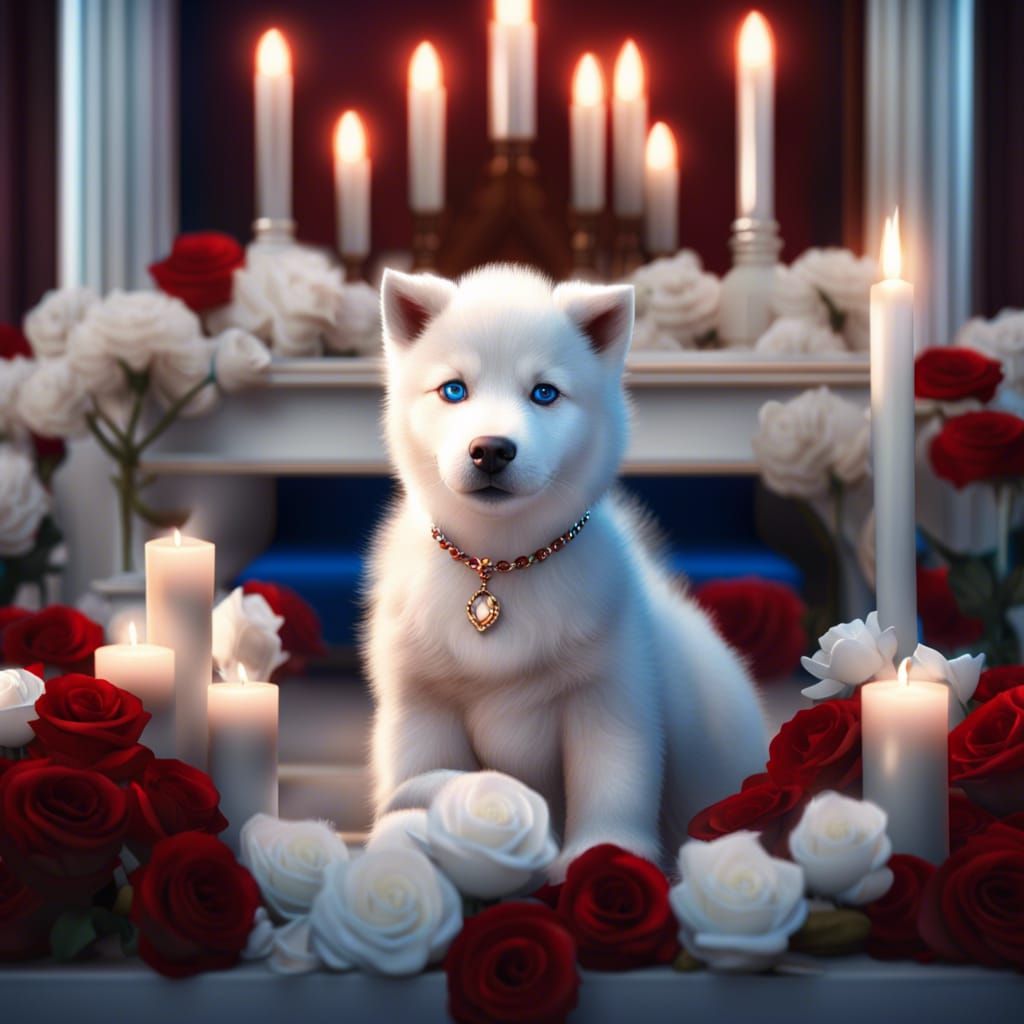 Blue-Eyed Husky Puppy Near Grand Piano